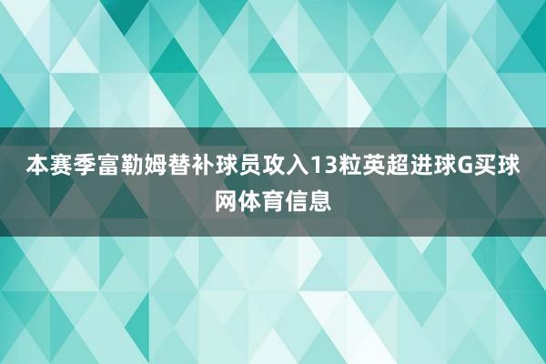 本赛季富勒姆替补球员攻入13粒英超进球G买球网体育信息