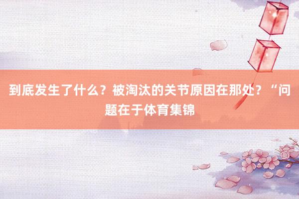 到底发生了什么?被淘汰的关节原因在那处?“问题在于体育集锦
